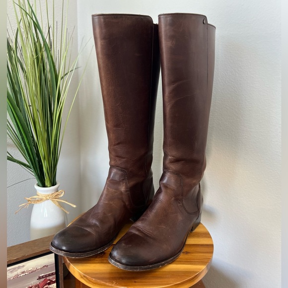 Frye Melissa Stud Redwood Leather Back Zip Equestrian Riding Tall Knee High Boot - Picture 14 of 15